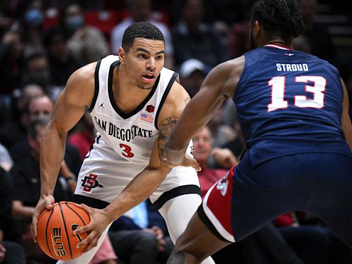 San Diego State’s Matt Bradley holds the ball